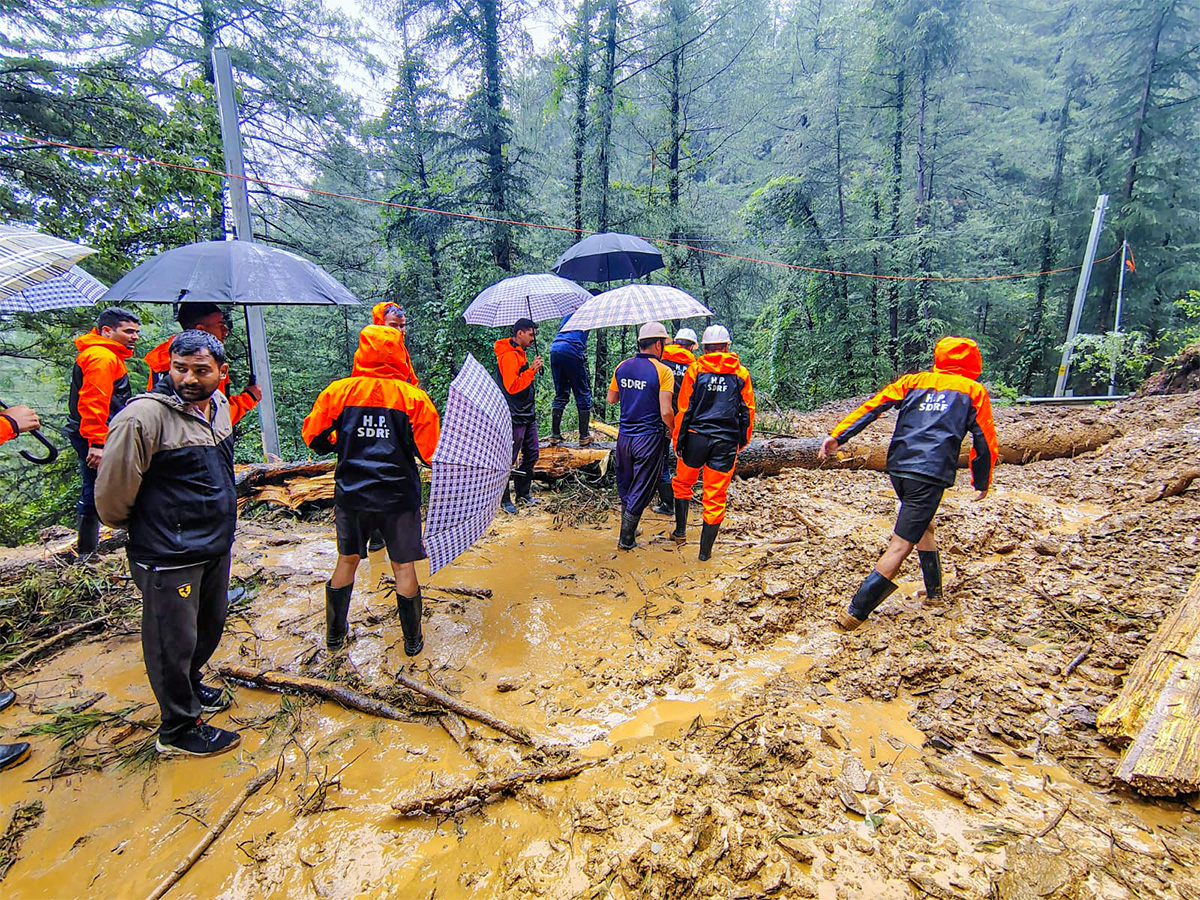SDRF personnel make efforts to reach the Seraj Valley, which is severely affected by cloudbursts, in Mandi (Photo/ANI) SDRF personnel make efforts to reach the Seraj Valley, which is severely affected by cloudbursts, in Mandi (Photo/ANI)