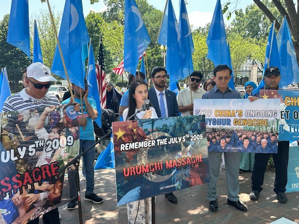 Protesters gather on 16th anniversary of the Urumchi Massacre (Image: X@ETNational) Protesters gather on 16th anniversary of the Urumchi Massacre (Image: X@ETNational)