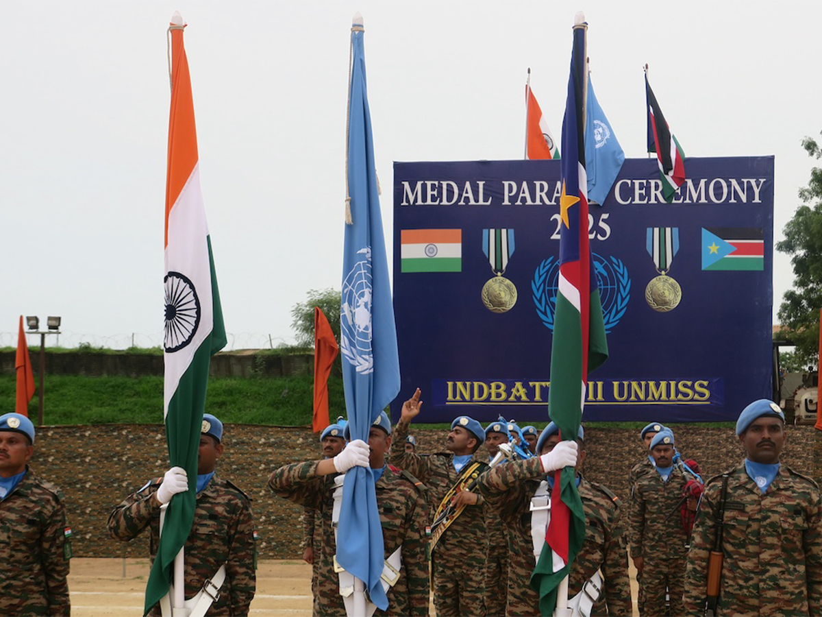 Medal Parade Ceremony where Indian peacekeepers in South Sudan were awarded UN Medals (Photo/ X@unmissmedia) Medal Parade Ceremony where Indian peacekeepers in South Sudan were awarded UN Medals (Photo/ X@unmissmedia)