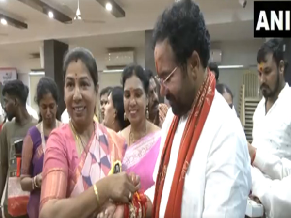 Union Minister G Kishan Reddy celebrates Raksha Bandhan (Photo/ANI) Union Minister G Kishan Reddy celebrates Raksha Bandhan (Photo/ANI)