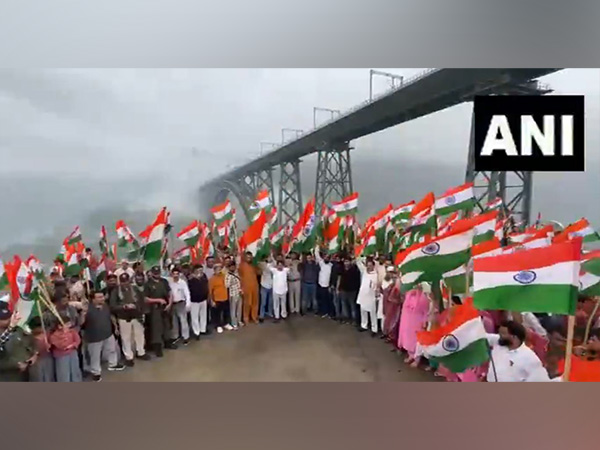 Local residents held a Tiranga rally near Chenab Bridge in Reasi (Photo/ANI) Local residents held a Tiranga rally near Chenab Bridge in Reasi (Photo/ANI)