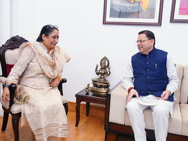 Uttarakhand CM Dhami meets Speaker Ritu Khanduri Bhushan at her residence. (Photo/ANI) Uttarakhand CM Dhami meets Speaker Ritu Khanduri Bhushan at her residence. (Photo/ANI)