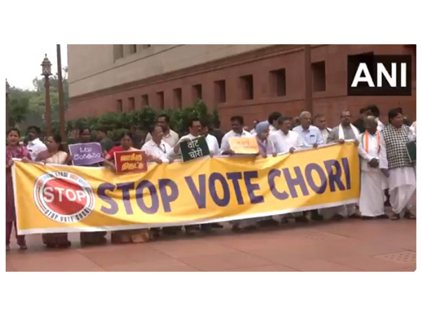 INDIA bloc MPs protesting at Parliament premises (Photo/ANI) INDIA bloc MPs protesting at Parliament premises (Photo/ANI)