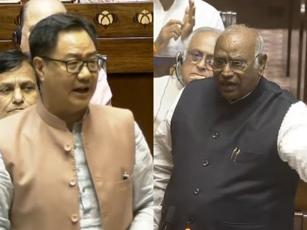 Union Minister Kiren Rijiju and Rajya Sabha LoP Mallikarjun Kharge (Photo/Sansad TV) Union Minister Kiren Rijiju and Rajya Sabha LoP Mallikarjun Kharge (Photo/Sansad TV)