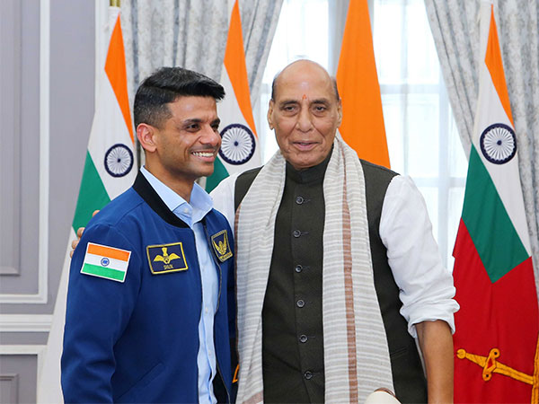 Defence Minister Rajnath Singh with Group Captain Shubhanshu Shukla. (Photo/X) Defence Minister Rajnath Singh with Group Captain Shubhanshu Shukla. (Photo/X)