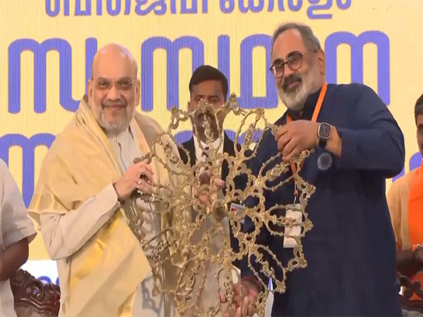 Union Minister Amit Shah with Kerala BJP chief Rajeev Chandrasekhar (Photo/ANI) Union Minister Amit Shah with Kerala BJP chief Rajeev Chandrasekhar (Photo/ANI)
