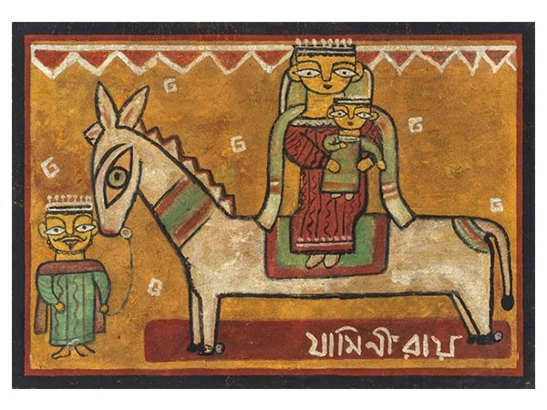 Lot 42 | Jamini Roy | Flight into Egypt | Tempera on board, n.d. Lot 42 | Jamini Roy | Flight into Egypt | Tempera on board, n.d.