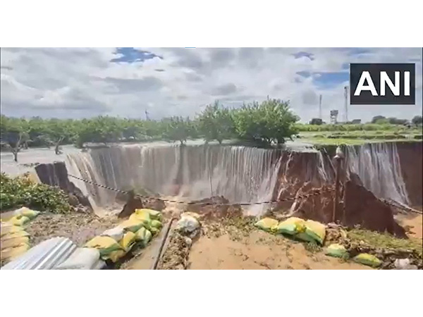 Rajasthan: A big portion of land caves in due to heavy rainfall in Sawai Madhopur. (Photo/ANI)  Rajasthan: A big portion of land caves in due to heavy rainfall in Sawai Madhopur. (Photo/ANI)