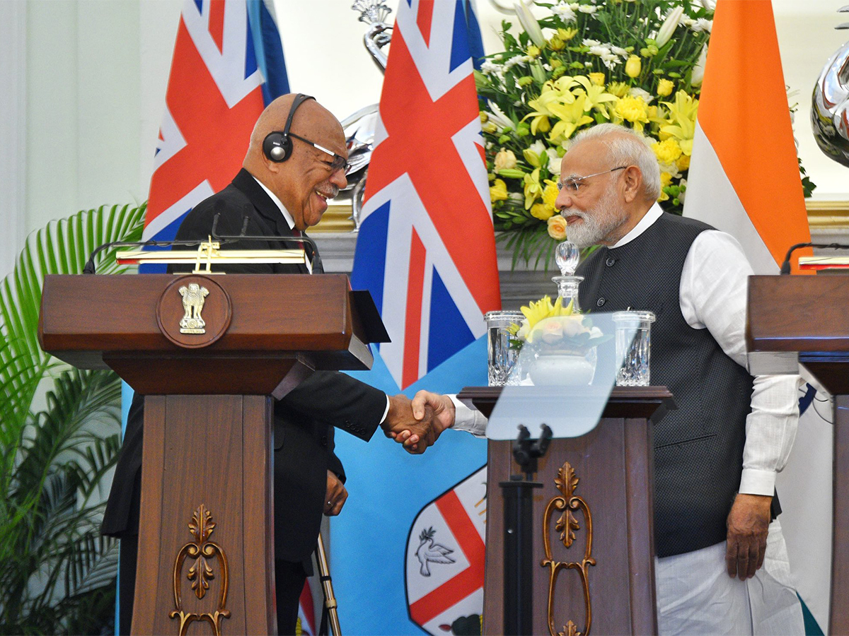 Prime Minister Narendra Modi with Fiji Prime Minister Sitiveni Ligamamada Rabuka (Image: X/@MEAIndia) Prime Minister Narendra Modi with Fiji Prime Minister Sitiveni Ligamamada Rabuka (Image: X/@MEAIndia)