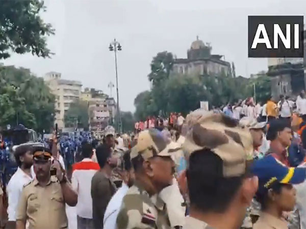 Maratha quota protesters gather near CSMT in Mumbai (Photo/ANI) Maratha quota protesters gather near CSMT in Mumbai (Photo/ANI)