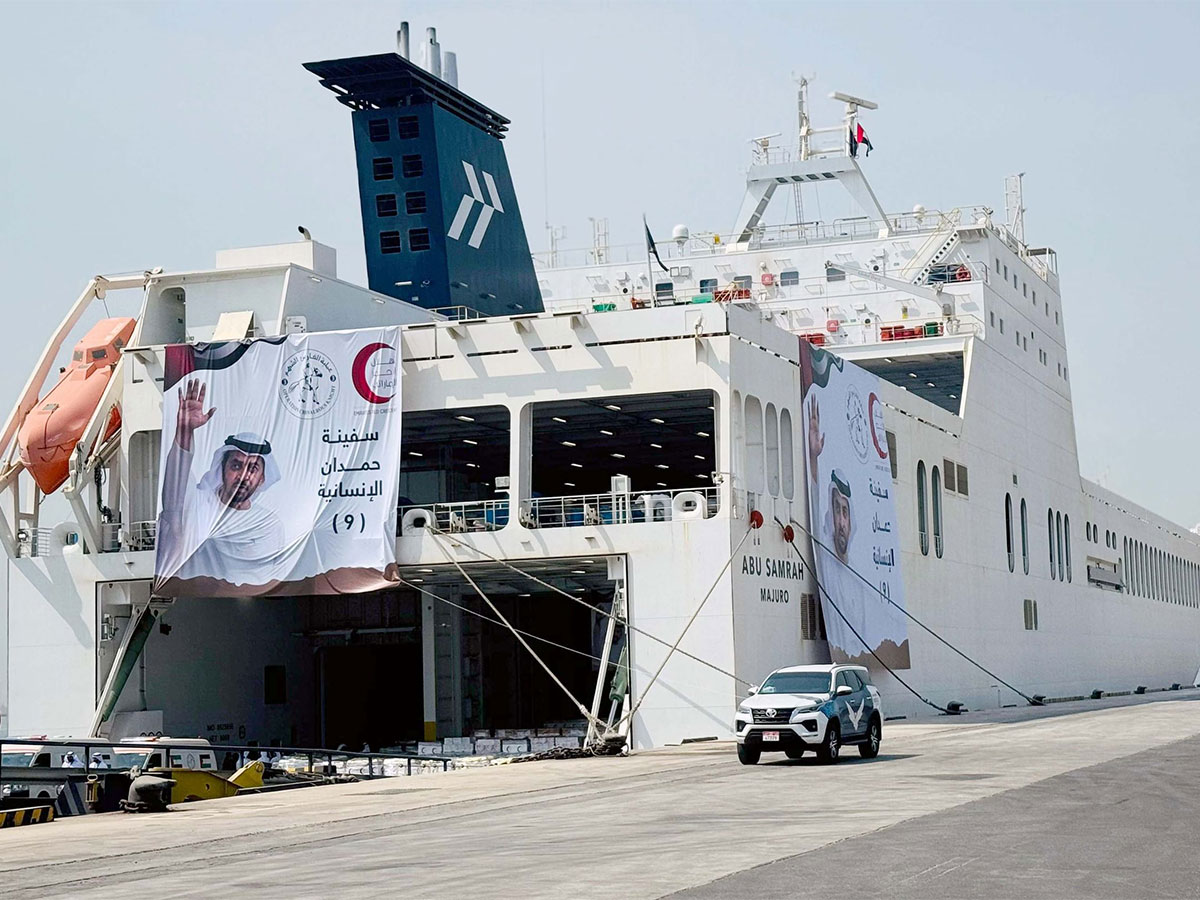 UAE's 9th Hamdan humanitarian ship departs to Gaza (Photo/WAM) UAE's 9th Hamdan humanitarian ship departs to Gaza (Photo/WAM)