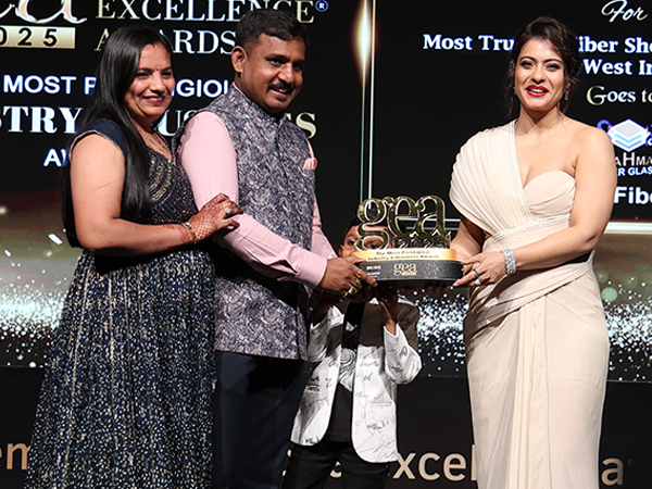 On stage at GEA 2025, Vishnukumar Ravalyogi proudly accepts theaward for Brahmani Fiber Glass as West India’s Most Trusted Fiber Sheet Manufacturer, presented by Kajol Devgan On stage at GEA 2025, Vishnukumar Ravalyogi proudly accepts theaward for Brahmani Fiber Glass as West India’s Most Trusted Fiber Sheet Manufacturer, presented by Kajol Devgan