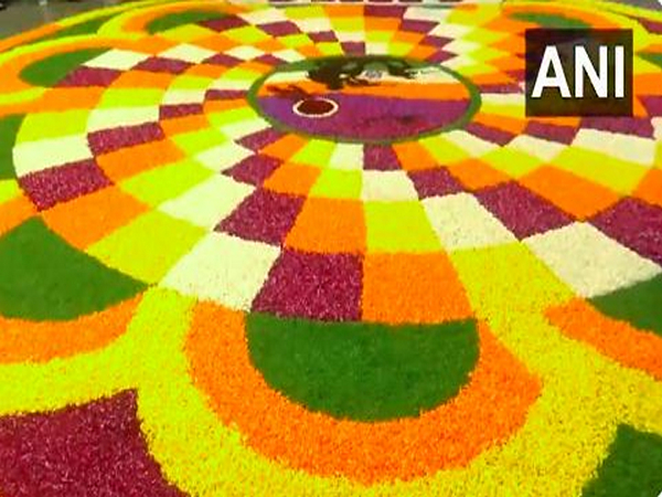 Onam Pookalam, a traditional and elaborate floral rangoli created during the Onam festival (Photo/ANI) Onam Pookalam, a traditional and elaborate floral rangoli created during the Onam festival (Photo/ANI)