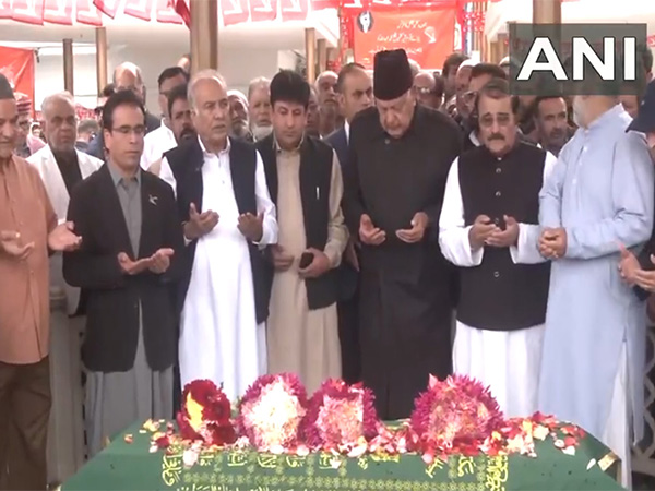 NC President Farooq Abdullah, CM Omar Abdullah pay tributes to former CM Sheikh Abdullah. (Photo/ANI) NC President Farooq Abdullah, CM Omar Abdullah pay tributes to former CM Sheikh Abdullah. (Photo/ANI)