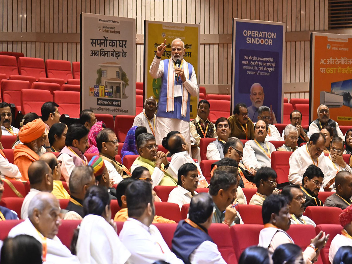 Prime Minister Narendra Modi during Sansad Karyashala on Sunday. (Photo: @arjunrammeghwal X) Prime Minister Narendra Modi during Sansad Karyashala on Sunday. (Photo: @arjunrammeghwal X)