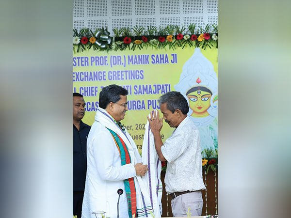 Tripura CM Manik Saha exchanges greetings with Pradhan Samajpatis (Photo/ANI) Tripura CM Manik Saha exchanges greetings with Pradhan Samajpatis (Photo/ANI)