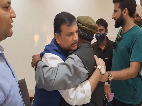 AAP leader Sanjay Singh meets Mehraj Malik’s family in Jammu. (Photo/ANI) AAP leader Sanjay Singh meets Mehraj Malik’s family in Jammu. (Photo/ANI)
