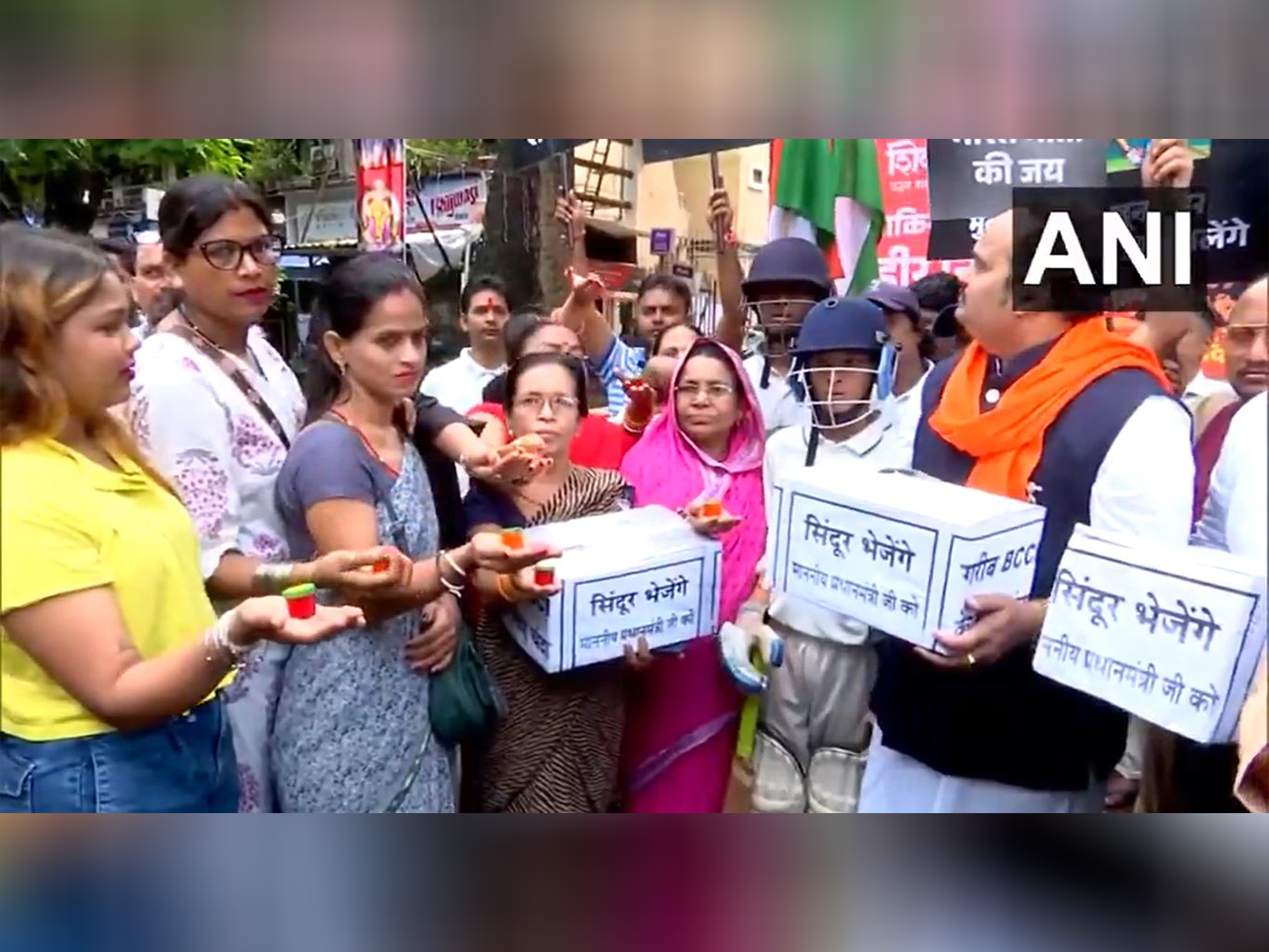 Women workers of Shiv Sena (UBT) stage a protest in Mumbai with 'sindoor', opposing the India vs Pakistan match in Asia Cup (Photo/ANI) Women workers of Shiv Sena (UBT) stage a protest in Mumbai with 'sindoor', opposing the India vs Pakistan match in Asia Cup (Photo/ANI)