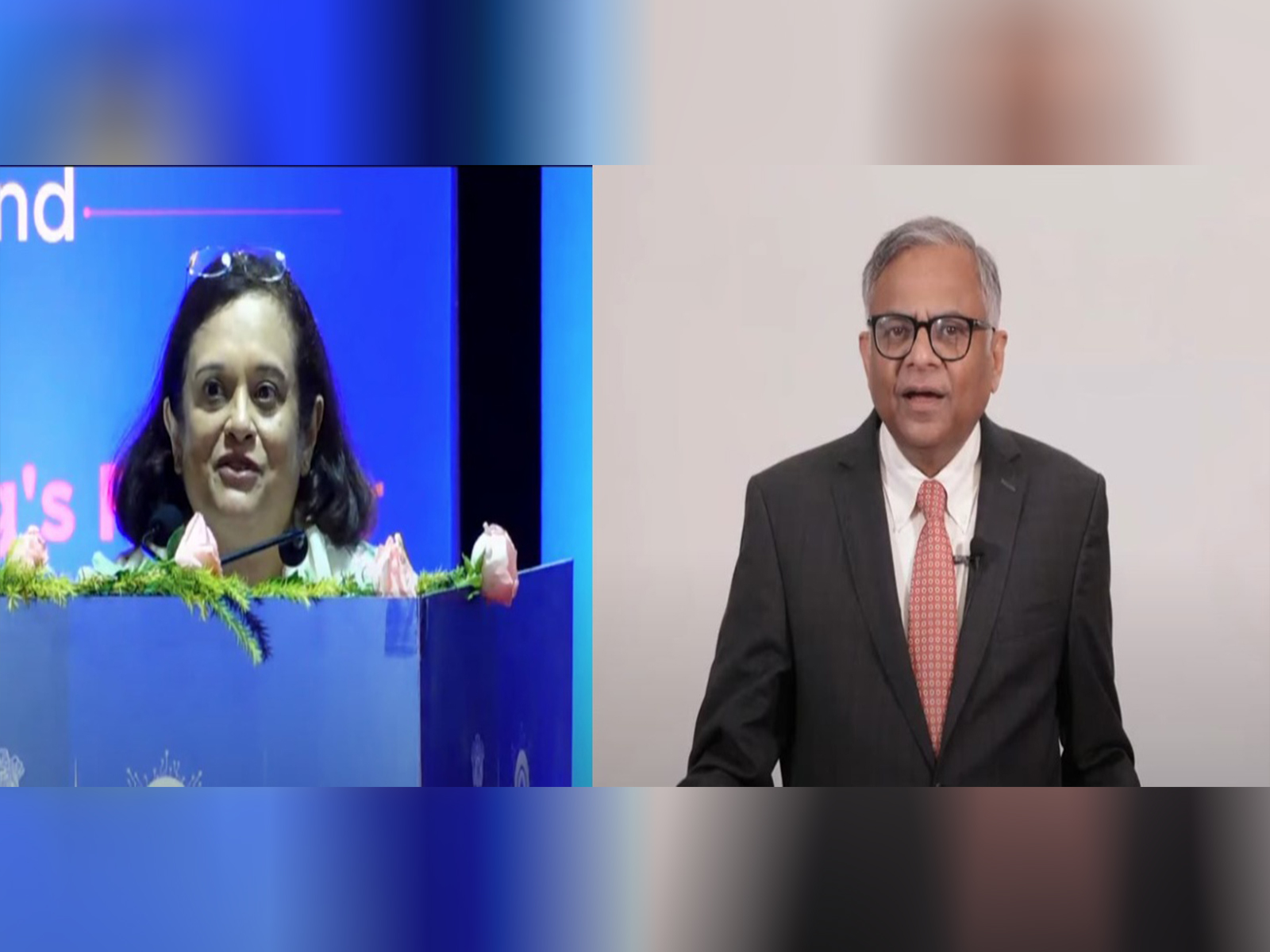 Debjani Ghosh, Distinguished Fellow, NITI Aayog (Left) and N. Chandrasekaran, Chairman, Tata Sons (Right) (Photo/Niti Aayog) Debjani Ghosh, Distinguished Fellow, NITI Aayog (Left) and N. Chandrasekaran, Chairman, Tata Sons (Right) (Photo/Niti Aayog)
