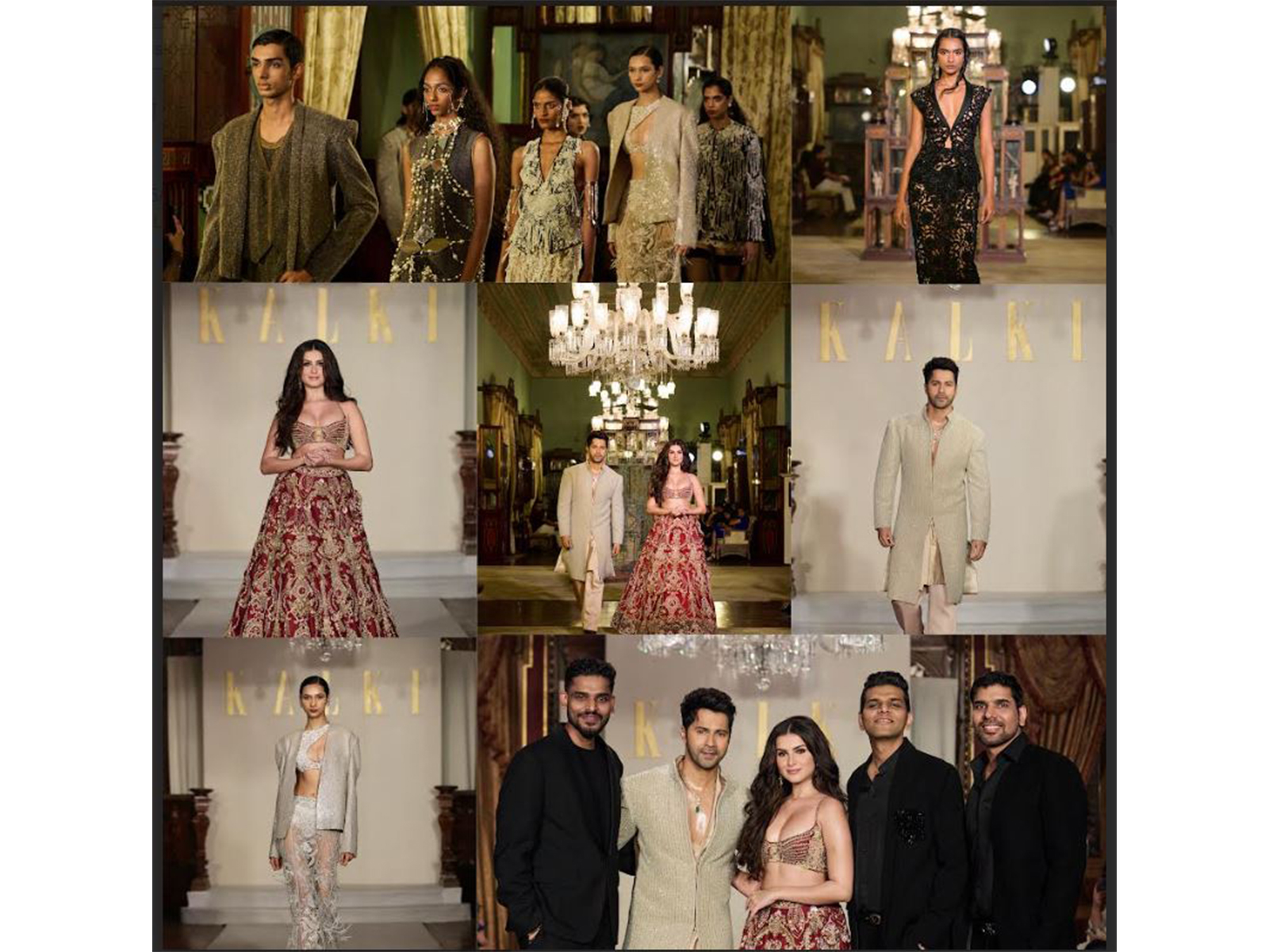 KALKI staged a spectacular fashion showcase with Varun Dhawan & Tara Sutaria as showstoppers at the iconic Taj Falaknuma Palace, alongside founders Saurabh, Shishir & Nishit Gupta. KALKI staged a spectacular fashion showcase with Varun Dhawan & Tara Sutaria as showstoppers at the iconic Taj Falaknuma Palace, alongside founders Saurabh, Shishir & Nishit Gupta.