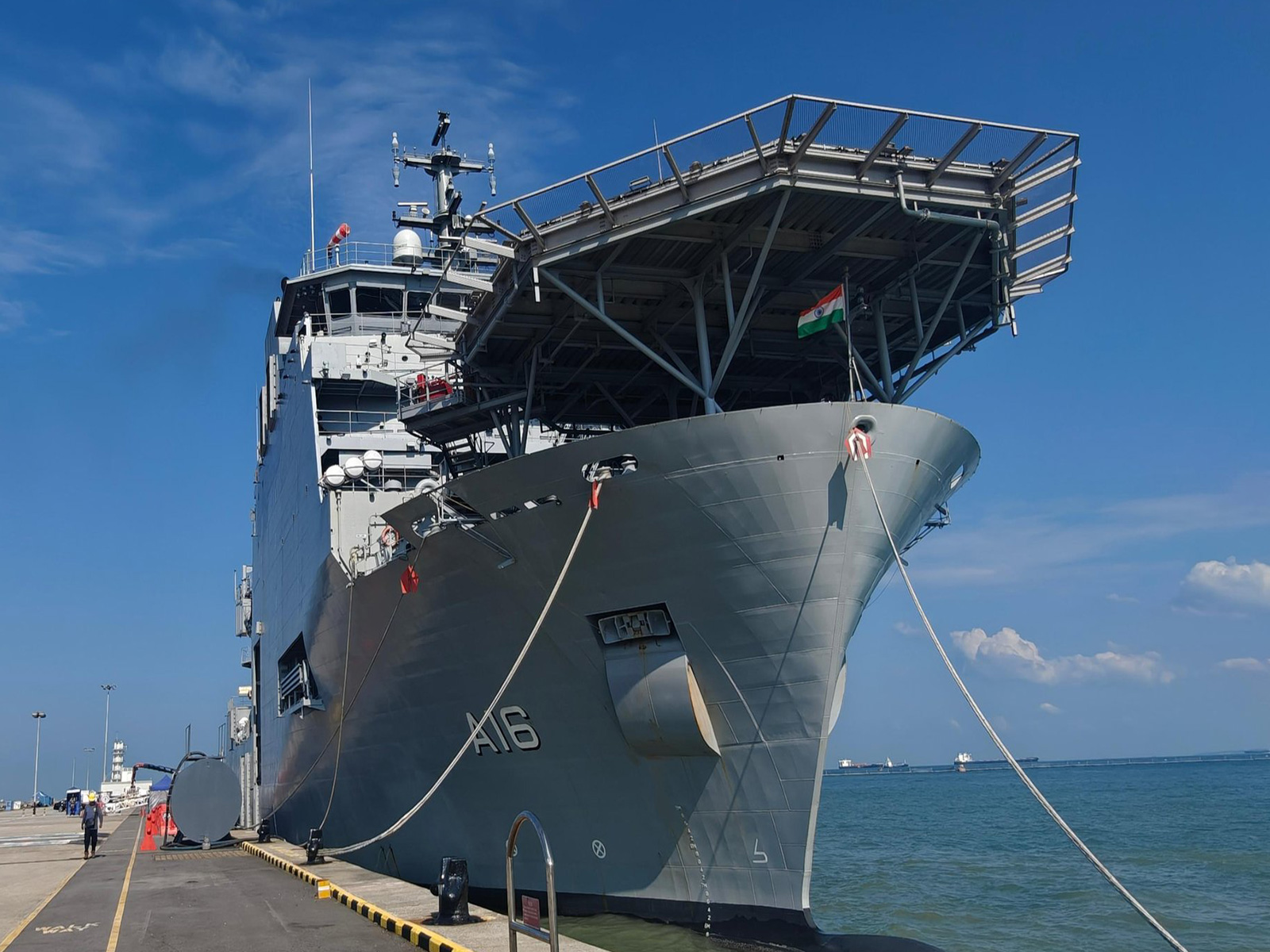 Indian Navy’s Diving Support Vessel INS Nistar docked at Changi Naval Base in Singapore during its maiden port call for Exercise Pacific Reach 2025 (Image: X/@indiannavy)