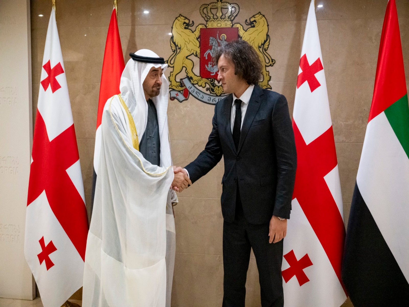 UAE President Sheikh Mohamed bin Zayed meets Georgian Prime Minister Irakli Kobakhidze in Tbilisi (Photo/X/@MohamedBinZayed) UAE President Sheikh Mohamed bin Zayed meets Georgian Prime Minister Irakli Kobakhidze in Tbilisi (Photo/X/@MohamedBinZayed)