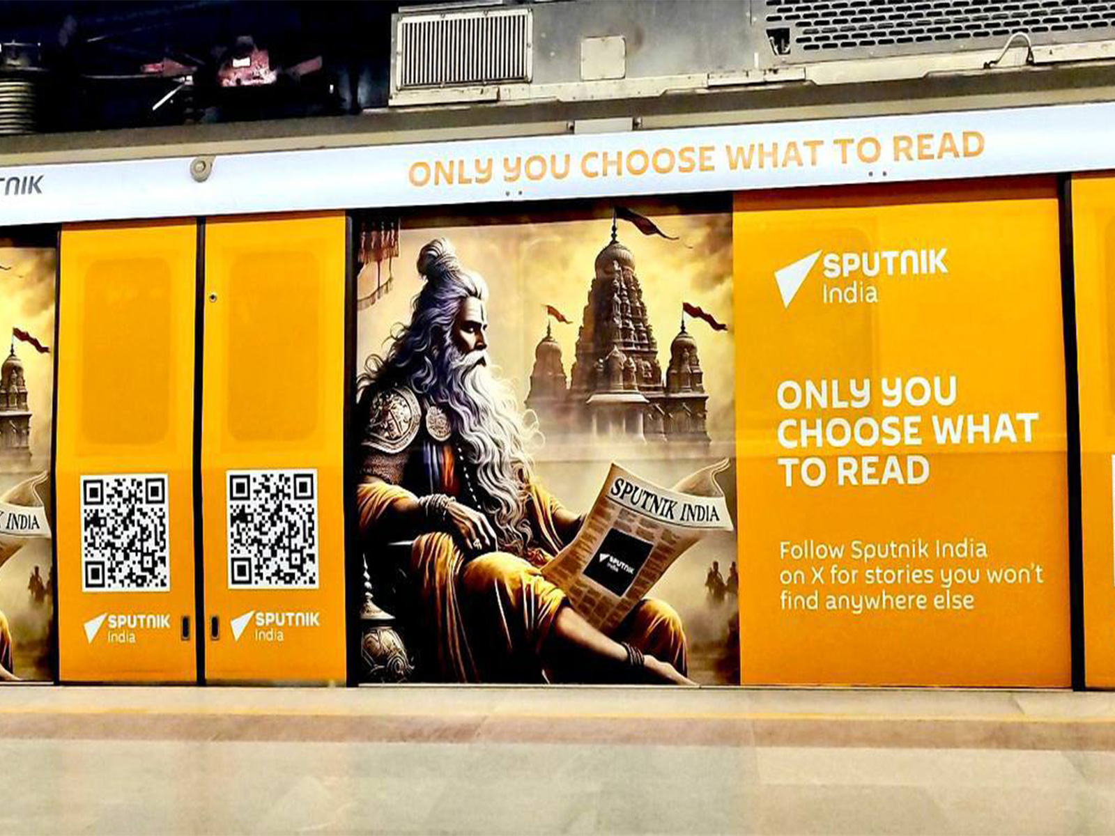 Sputnik's ad wrapped around Delhi metro (Image: X@Sputnik_India) Sputnik's ad wrapped around Delhi metro (Image: X@Sputnik_India)