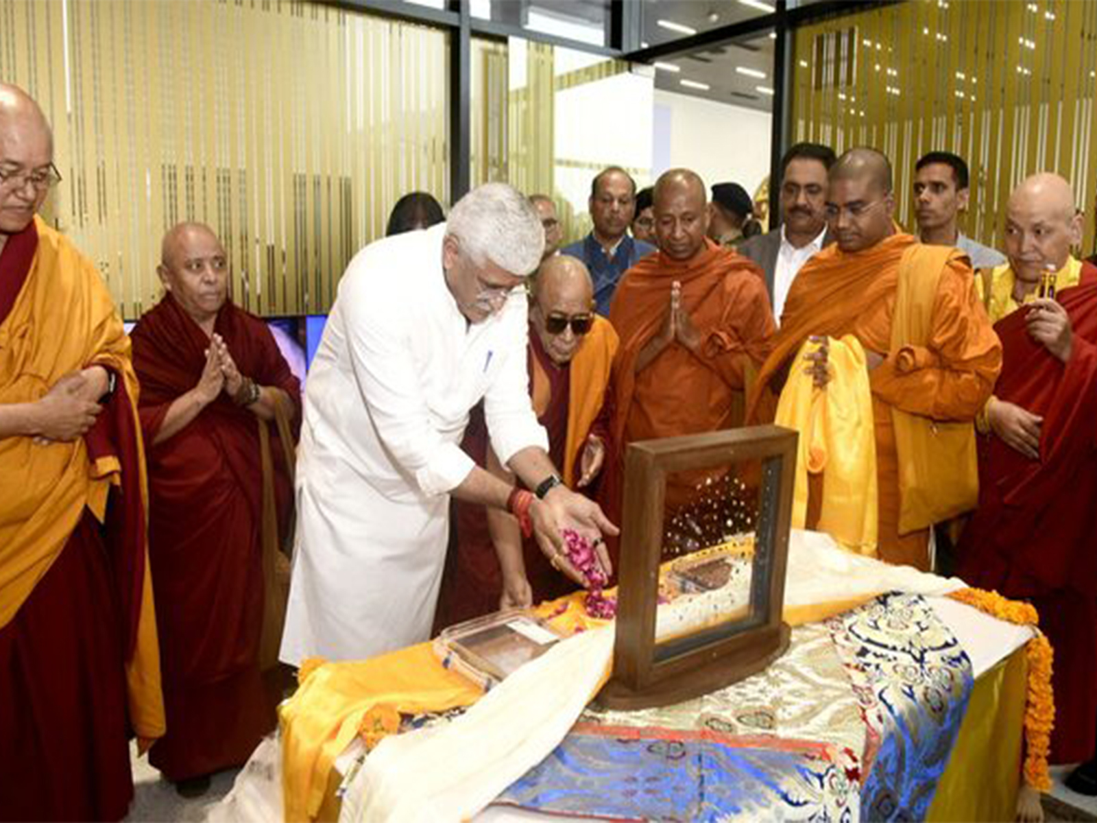 India's Minister of Culture and Tourism Gajendra Singh Shekhawat prays after he received repatriated sacred Piprahwa Gems of the Historical Buddha, at the airport in Delhi (Image/Reuters) India's Minister of Culture and Tourism Gajendra Singh Shekhawat prays after he received repatriated sacred Piprahwa Gems of the Historical Buddha, at the airport in Delhi (Image/Reuters)