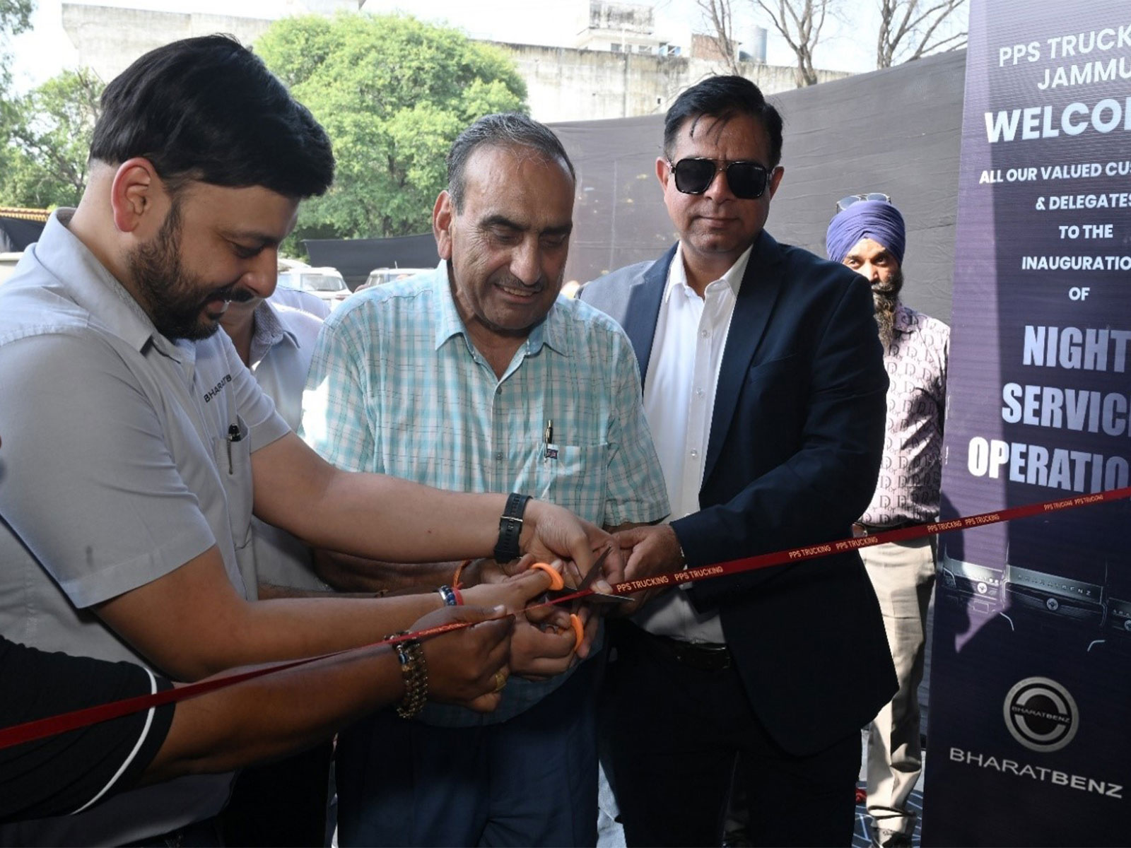 Senior officials of BharatBenz and PPS Trucking inaugurated the latest 3S (Sales, Service, & Spares) facility spread across 22,000 sq ft at Kartholi Village, Birpur, Jammu on NH-44 Senior officials of BharatBenz and PPS Trucking inaugurated the latest 3S (Sales, Service, & Spares) facility spread across 22,000 sq ft at Kartholi Village, Birpur, Jammu on NH-44