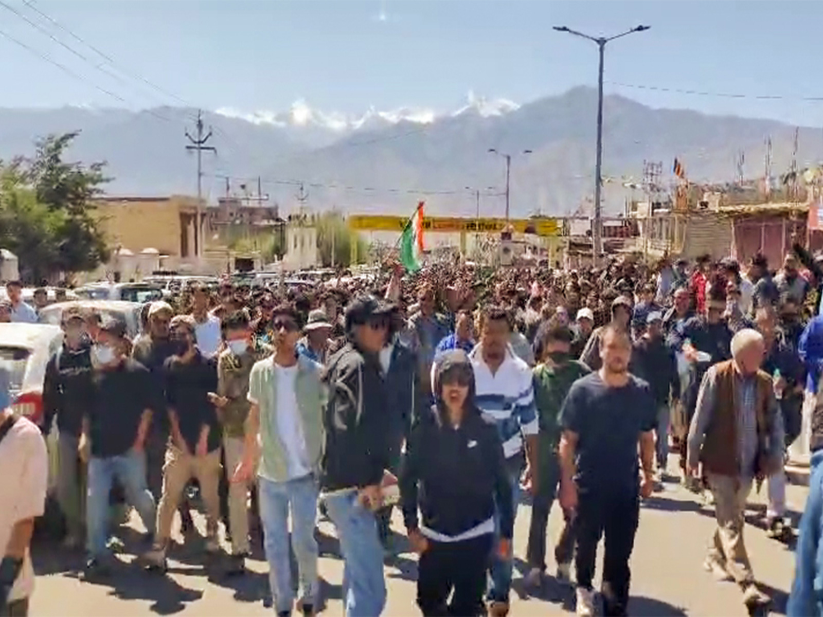 Visual from protest in Leh (Photo/ANI) Visual from protest in Leh (Photo/ANI)