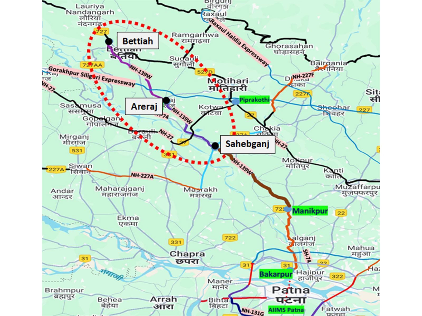 Project Alignment Map for Sahebganj-Areraj-Bettiah section of NH-139W (Photo: PIB) Project Alignment Map for Sahebganj-Areraj-Bettiah section of NH-139W (Photo: PIB)