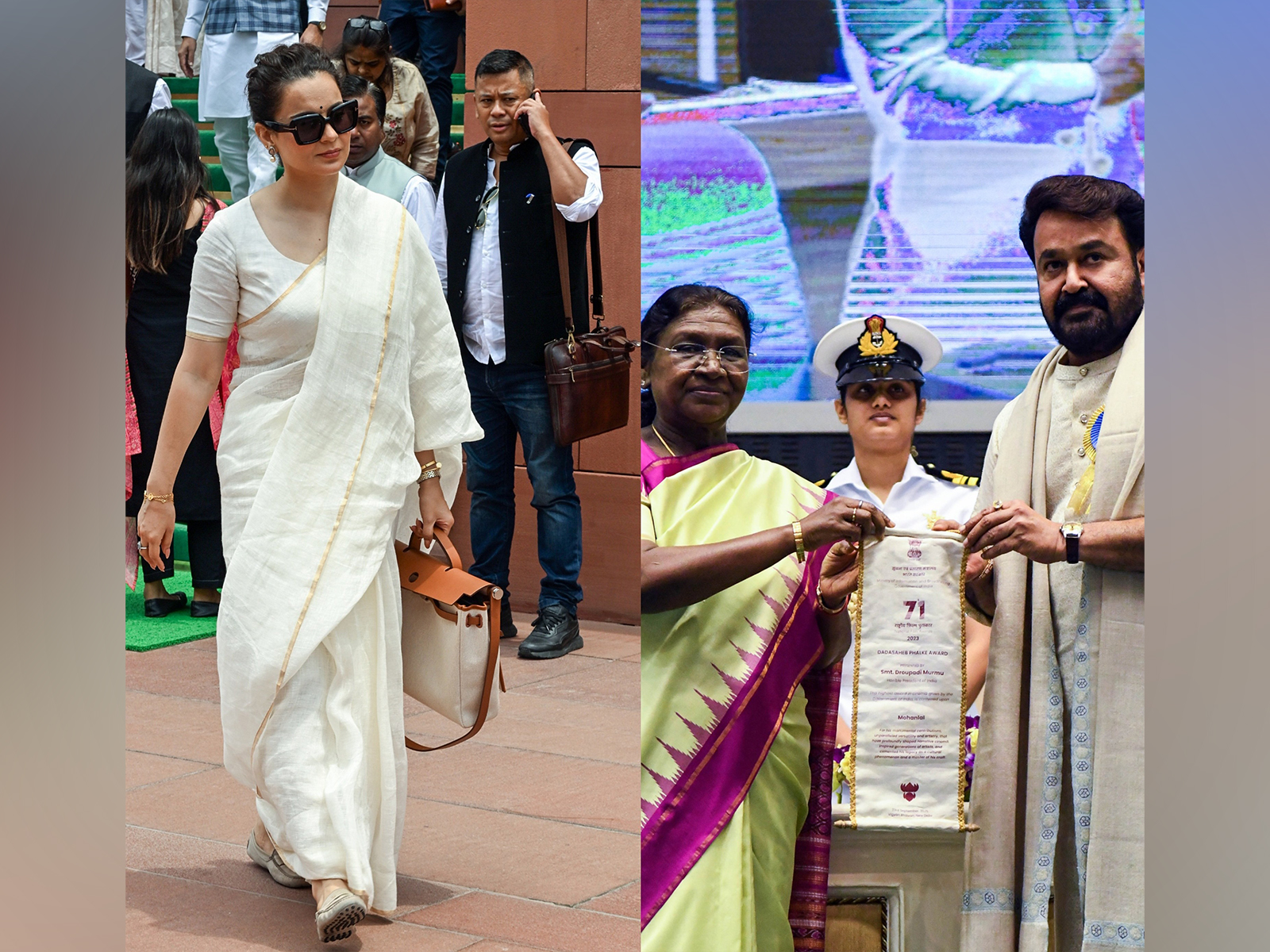 Kangana Ranaut, President Droupadi Murmu and Mohanlal (Photo: ANI) Kangana Ranaut, President Droupadi Murmu and Mohanlal (Photo: ANI)