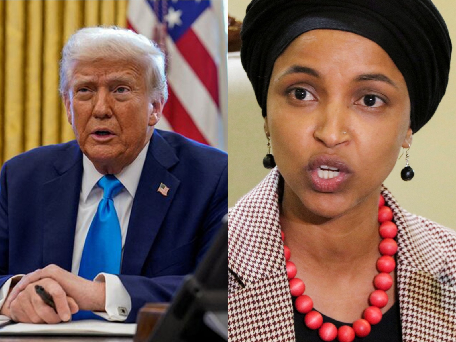 US President Donald Trump (on left) and Democratic Representative Ilhan Omar (File Photo/Reuters) US President Donald Trump (on left) and Democratic Representative Ilhan Omar (File Photo/Reuters)