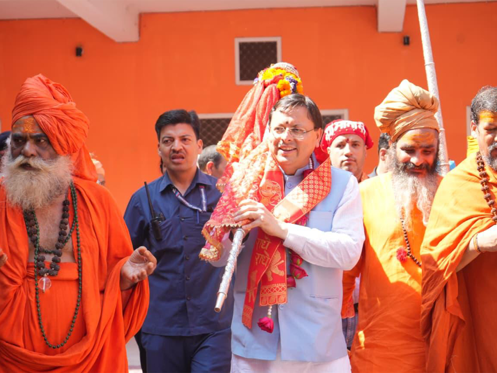 Chief Minister Dhami flags off the sacred Chhari Yatra (Photo/ANI) 