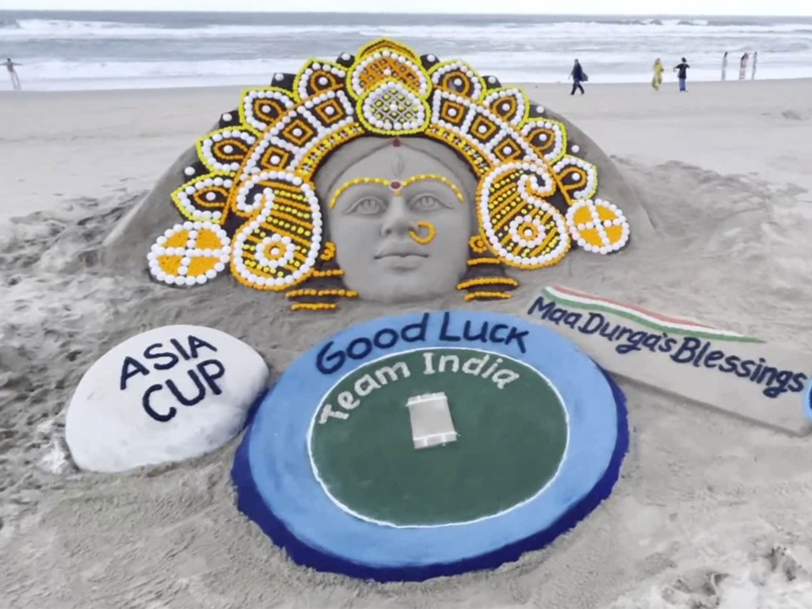Sand art depicting goddess Durga blessing Team India (Photo/ANI) 