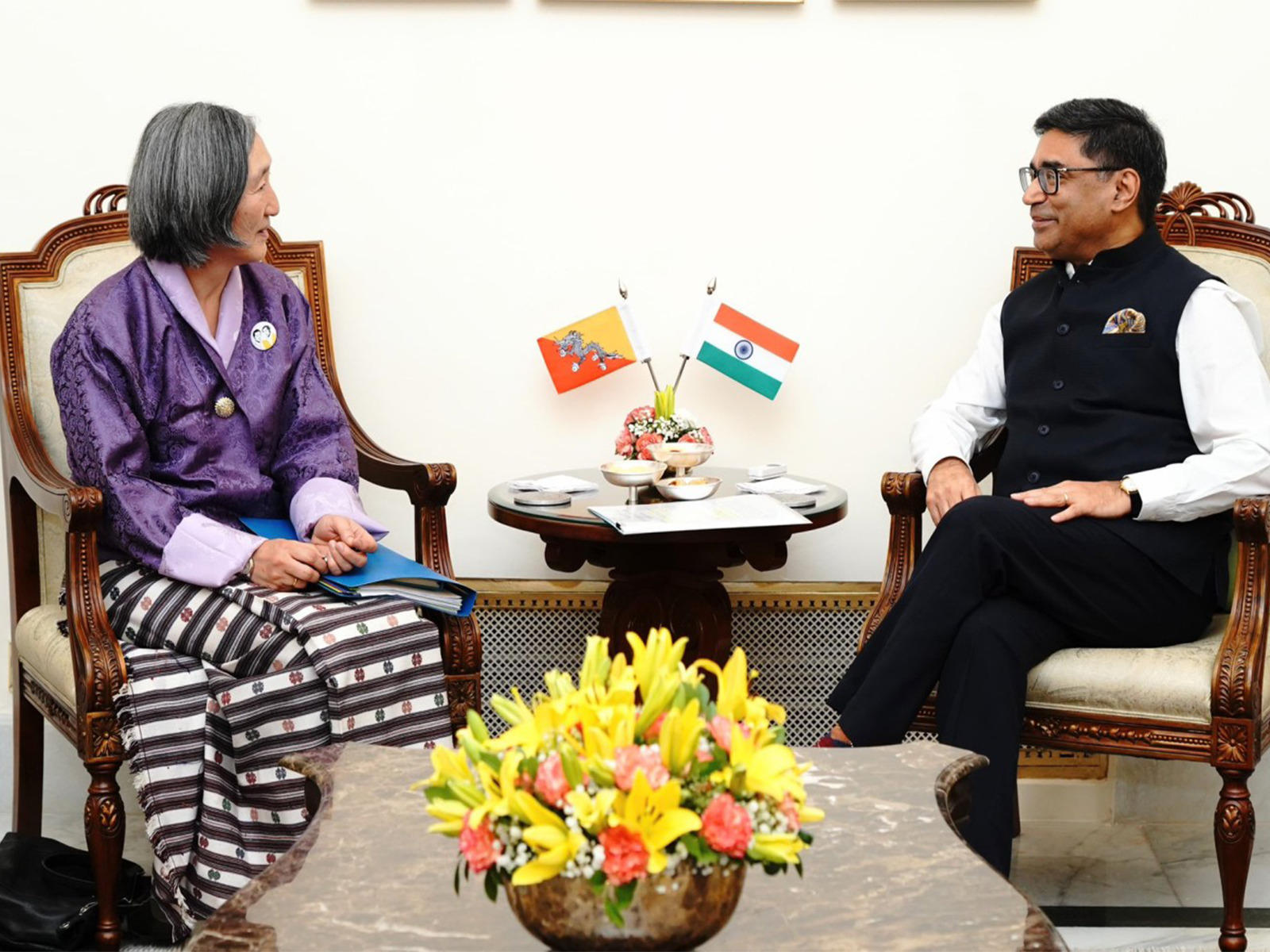 Foreign Secretary Vikram Misri with Bhutan Foreign Secretary Aum Pema Choden in New Delhi (Image: X/@MEAIndia)