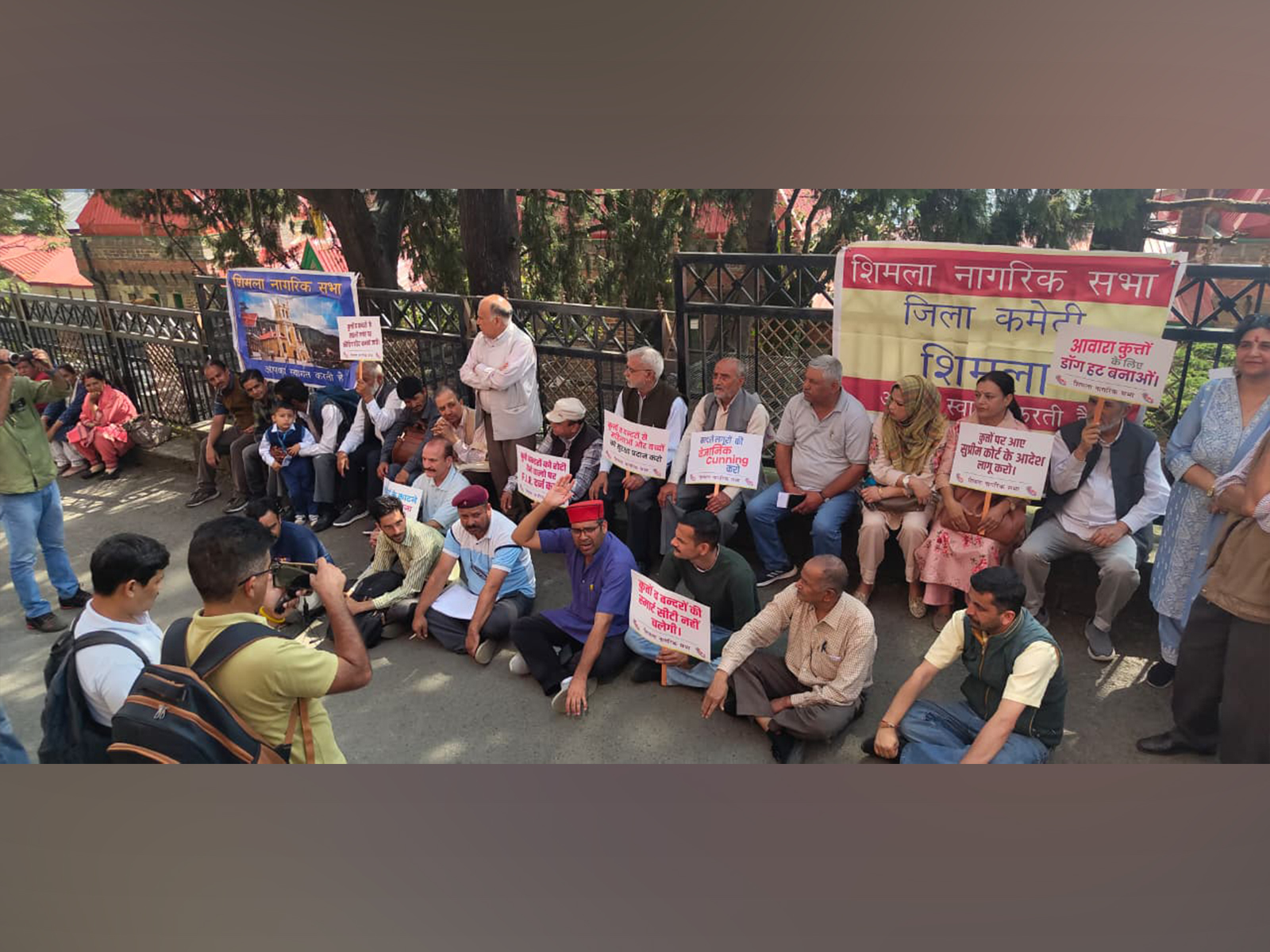The Shimla Citizens’ Forum on Monday staged a protest against the alleged increasing threat posed by stray dogs and monkeys in the city, (Photo/ANI) The Shimla Citizens’ Forum on Monday staged a protest against the alleged increasing threat posed by stray dogs and monkeys in the city, (Photo/ANI)