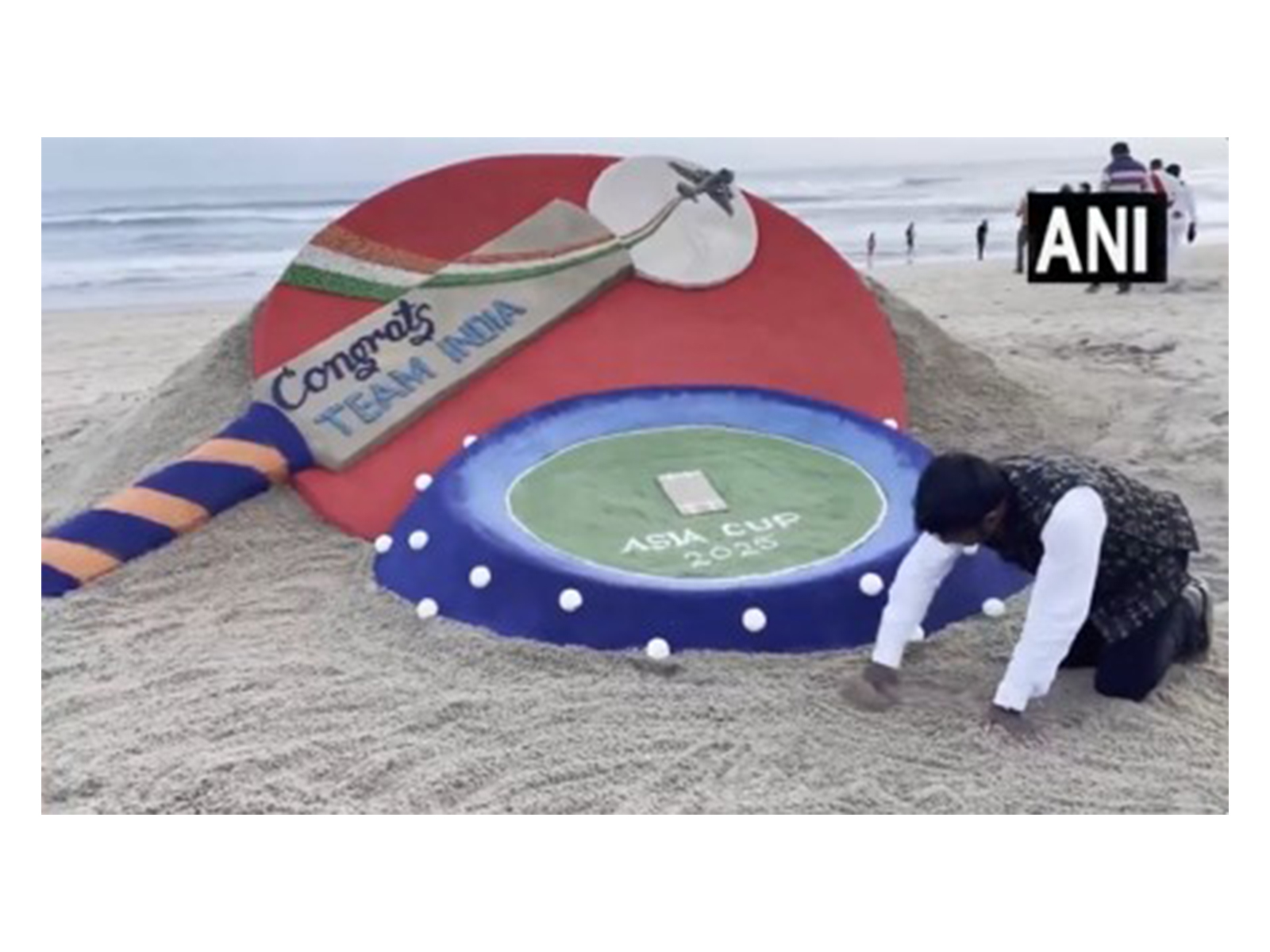 Sudarshan Pattnaik created a sand art to celebrate India's victory in the Asia Cup 2025 (Photo/ANI) Sudarshan Pattnaik created a sand art to celebrate India's victory in the Asia Cup 2025 (Photo/ANI)