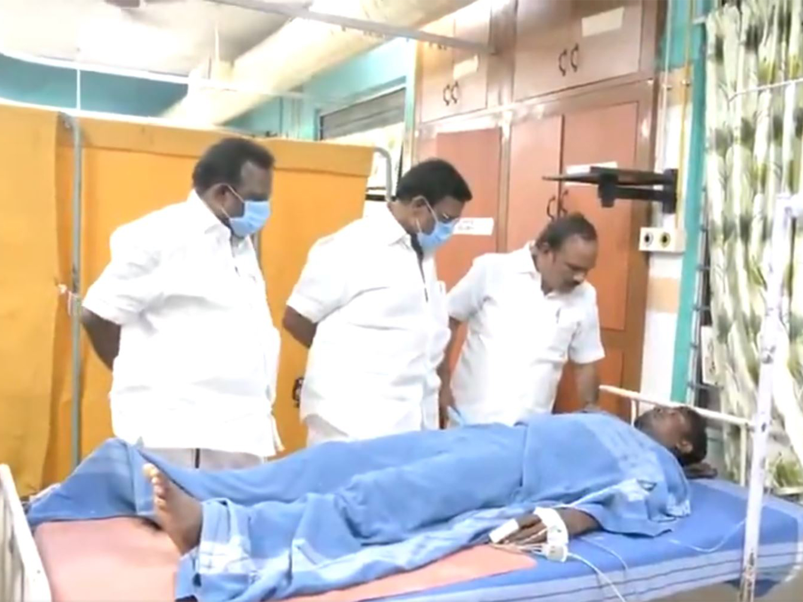 Tamil Nadu Ministers SM Nazar, CV Ganesan visit Stanley Govt hospital to to meet those injured in a steel arch collapse at  Ennore Thermal Power construction site, Chennai,  (Photo/ANI) Tamil Nadu Ministers SM Nazar, CV Ganesan visit Stanley Govt hospital to to meet those injured in a steel arch collapse at  Ennore Thermal Power construction site, Chennai,  (Photo/ANI)