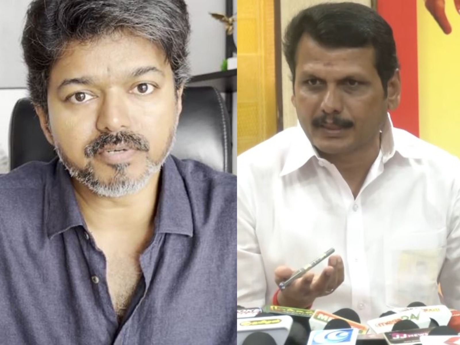 TVK chief Vijay (left) and DMK MLA Senthilbalaji (Photo/ANI) TVK chief Vijay (left) and DMK MLA Senthilbalaji (Photo/ANI)