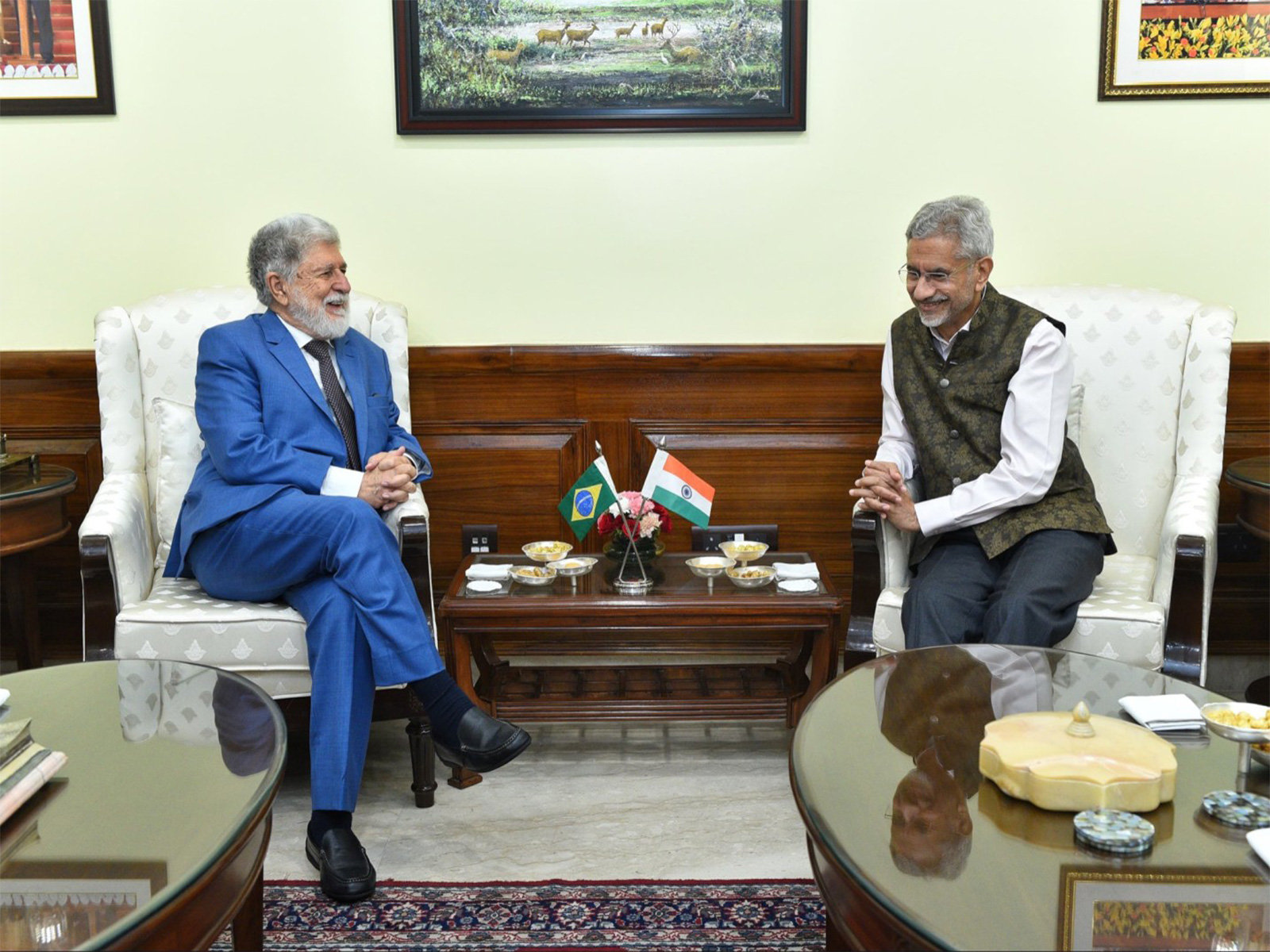 External Affairs Minister S Jaishankar with Brazil’s Special Advisor Celso Amorim (Image: X/@DrSJaishankar)