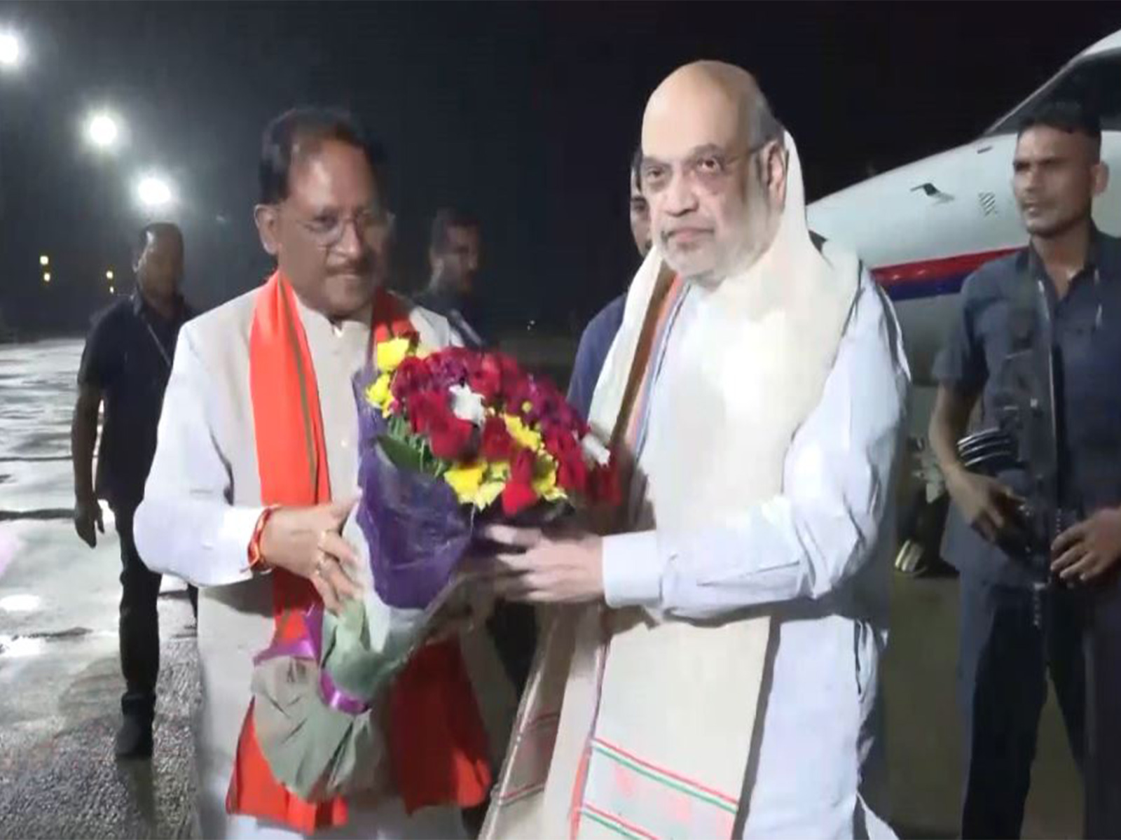 Union Minister Amit Shah arrives in Raipur, received by CM Vishnu Deo Sai (Photo/ANI) Union Minister Amit Shah arrives in Raipur, received by CM Vishnu Deo Sai (Photo/ANI)