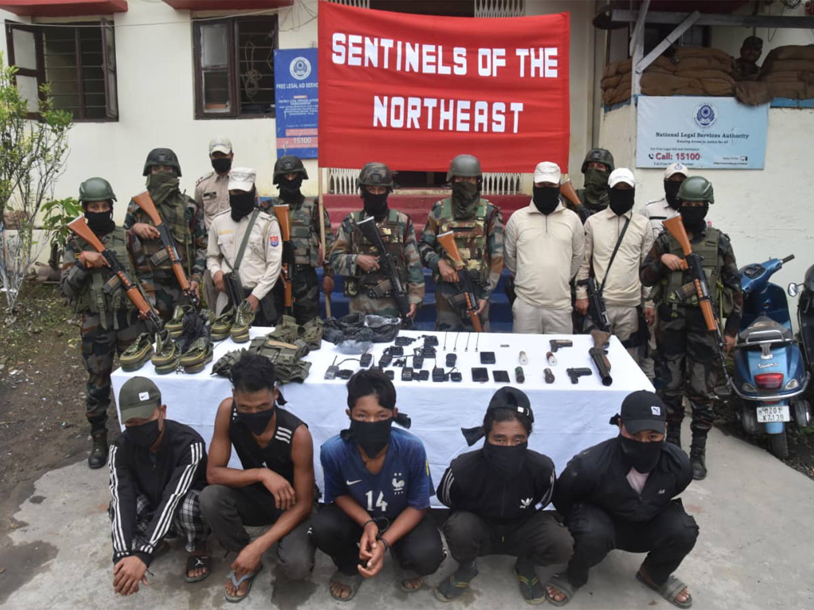 Assam Rifles with the alleged dreaded UKNA militants (Photo/@official_dgar) Assam Rifles with the alleged dreaded UKNA militants (Photo/@official_dgar)