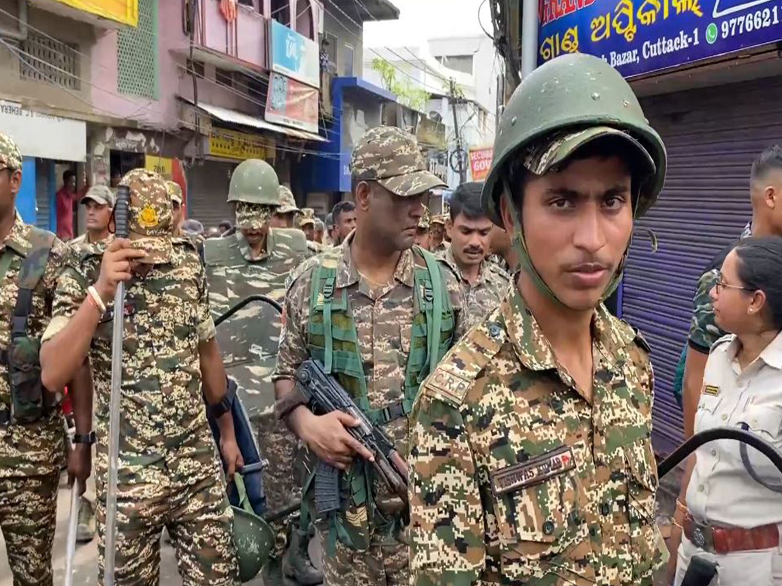 Police deployed in Cuttack after a clash erupted during Durga Puja immersion(Photo/ANI) Police deployed in Cuttack after a clash erupted during Durga Puja immersion(Photo/ANI)