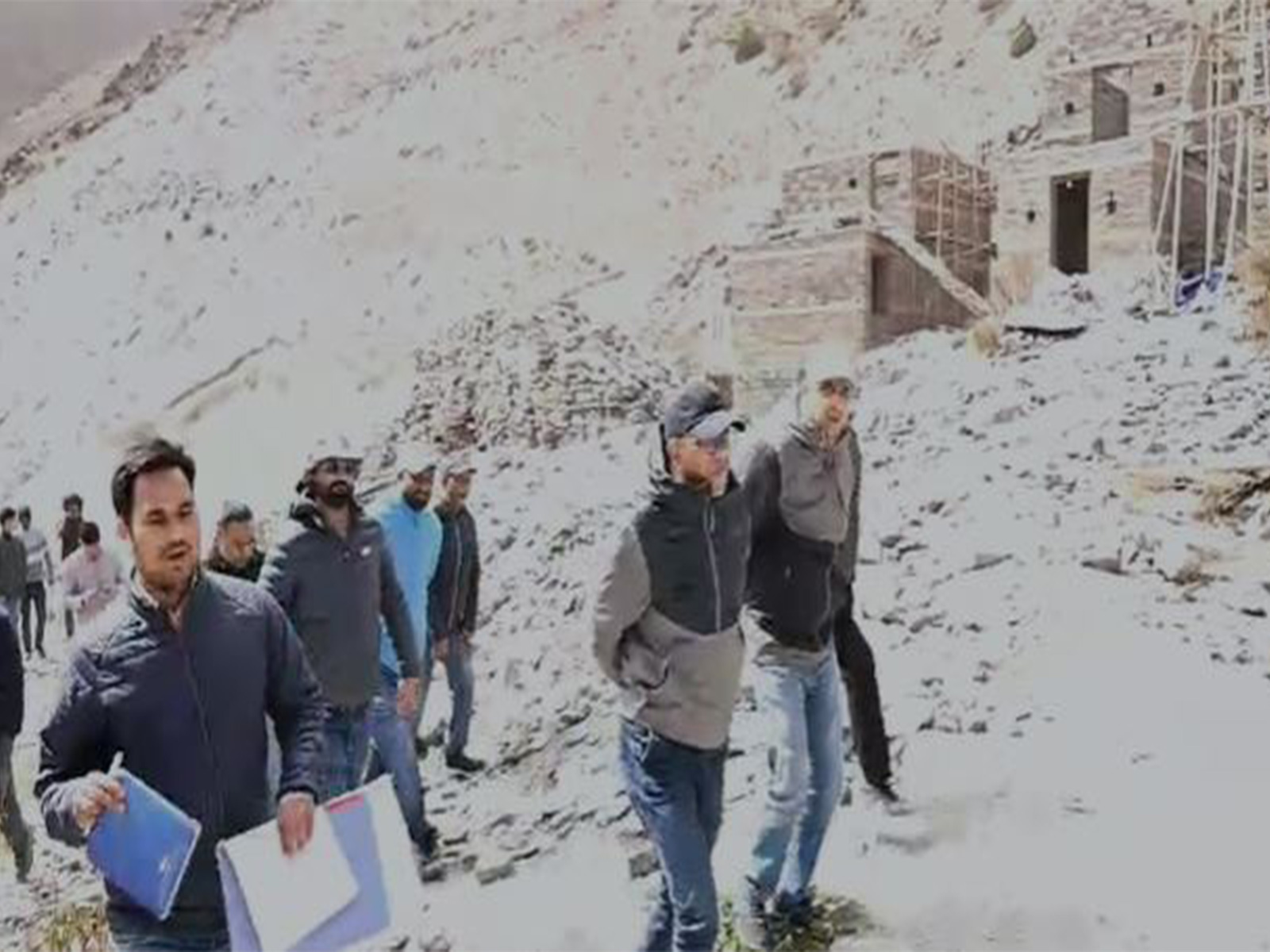 Uttarkashi DM Prashant Arya reviews progress of ongoing construction works in Jadong village (Photo/ANI) Uttarkashi DM Prashant Arya reviews progress of ongoing construction works in Jadong village (Photo/ANI)