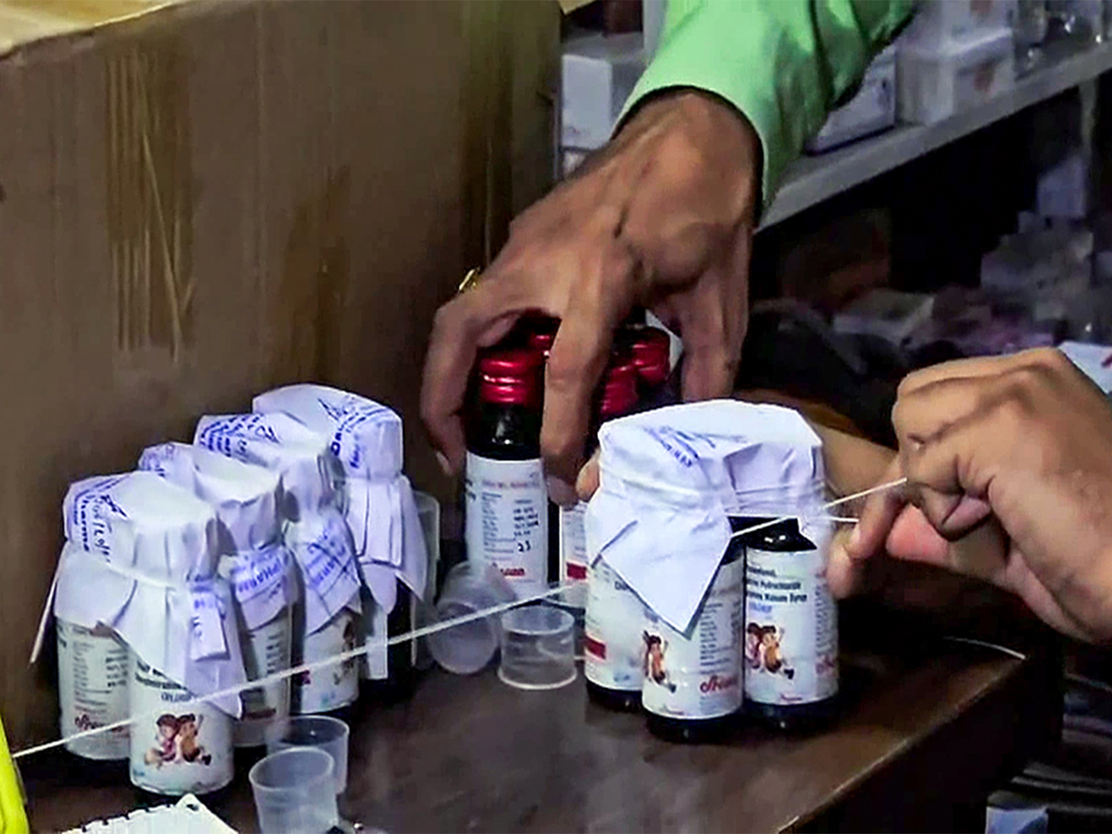 Visual from Drugs Department raid at an Ayush firm in Chhindwara (Photo/ANI) Visual from Drugs Department raid at an Ayush firm in Chhindwara (Photo/ANI)
