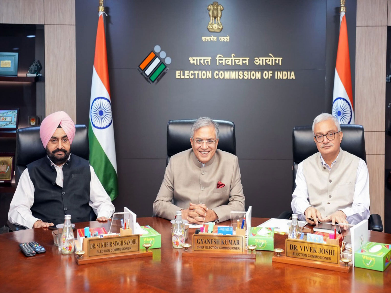 Chief Election Commissioner Gyanesh Kumar (center), along with Election Commissioners Sukhbir Singh Sandhu and Vivek Joshi (File photo/ANI) Chief Election Commissioner Gyanesh Kumar (center), along with Election Commissioners Sukhbir Singh Sandhu and Vivek Joshi (File photo/ANI)