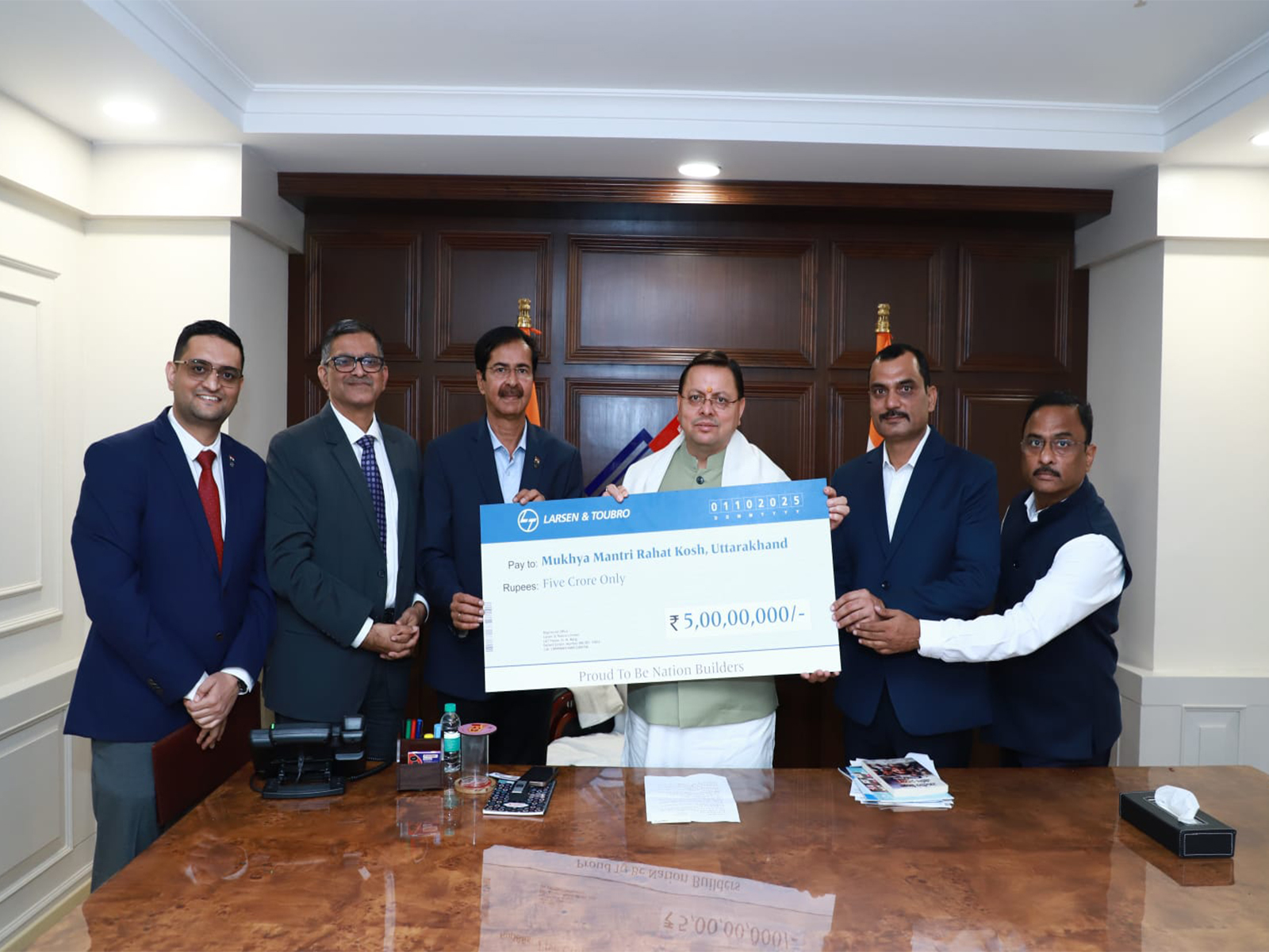 Delegation from L&T with CM Pushkar Singh Dhami. (Photo/ANI) Delegation from L&T with CM Pushkar Singh Dhami. (Photo/ANI)