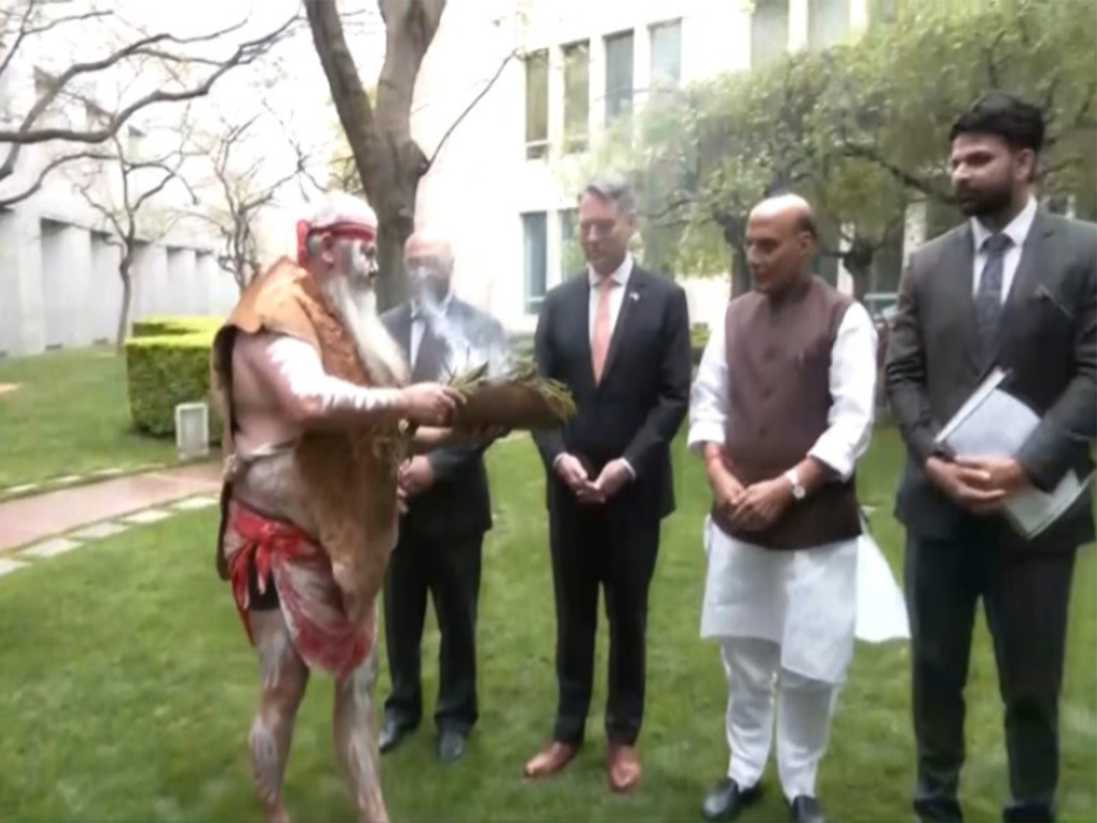 Rajnath Singh accorded traditional ‘Welcome to Country’ ceremony. (Photo/ANI)