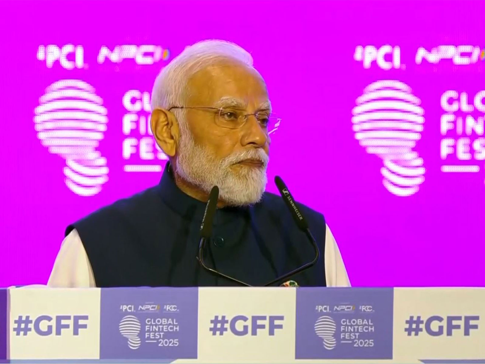 Prime Minister Narendra Modi addresses the Global Fintech Fest in Mumbai, highlighting India’s UPI, Aadhaar, Bharat QR, and DigiLocker as the backbone of the nation’s digital economy. (Photo/ANI) Prime Minister Narendra Modi addresses the Global Fintech Fest in Mumbai, highlighting India’s UPI, Aadhaar, Bharat QR, and DigiLocker as the backbone of the nation’s digital economy. (Photo/ANI)
